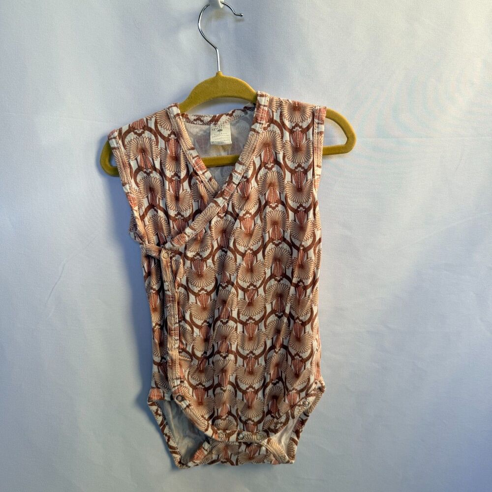 Kate Quinn Organics Baby Kimono Bodysuit Floral Art Deco Sleeveless Size 12-18M